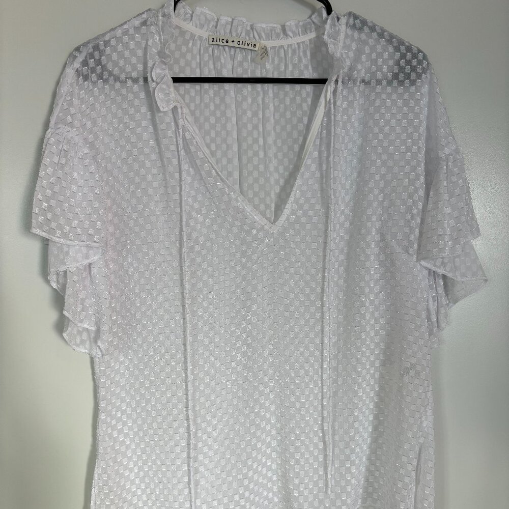 Alice and Olivia White Ruffle Blouse